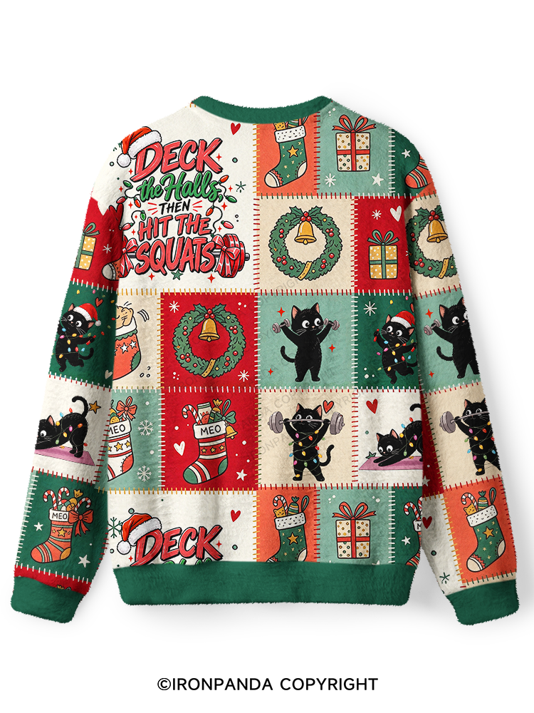 CAT CHRISTMAS WORKOUT Ugly Fuzzy Fleece Sweater
