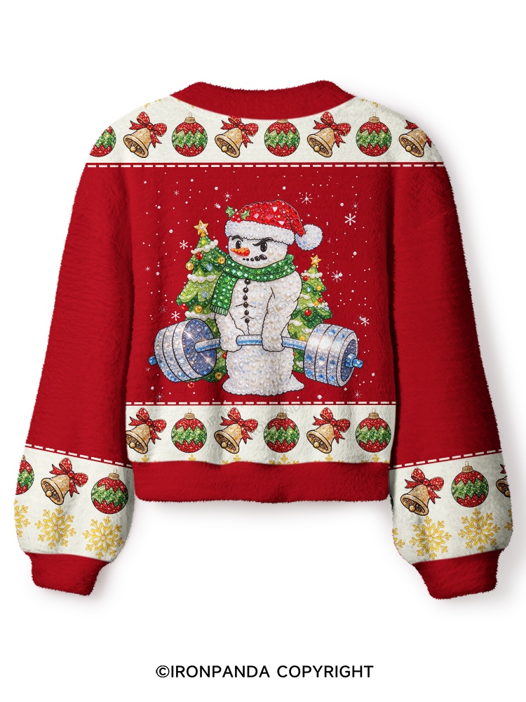 SPARKLY CHRISTMAS GYM SNOWMAN Crop Ugly Cardigan Sweater