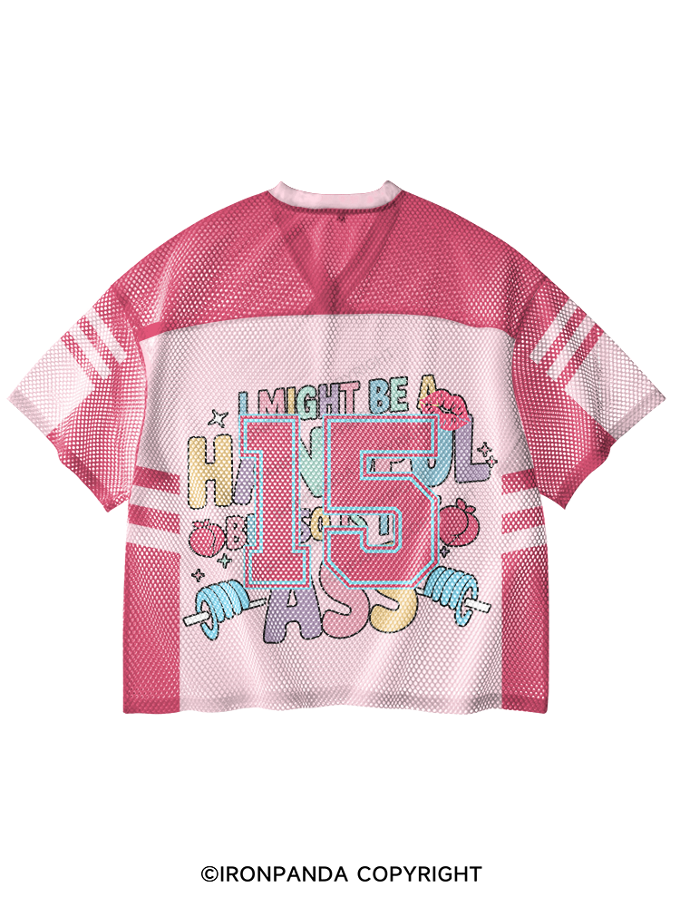 I MIGHT BE A HANDFUL BUT SO IS THIS ASS V-Neck Open Hole Mesh Top