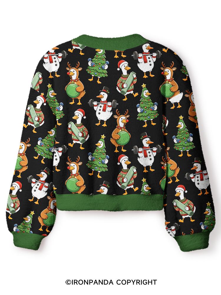 Christmas Fitness Goose Crop Ugly Cardigan Sweater