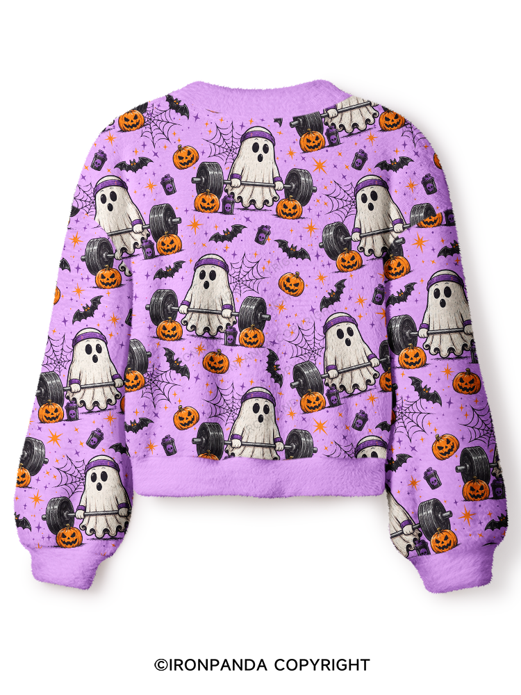 Cute Spooky Barbell Workout Crop Ugly Cardigan Sweater