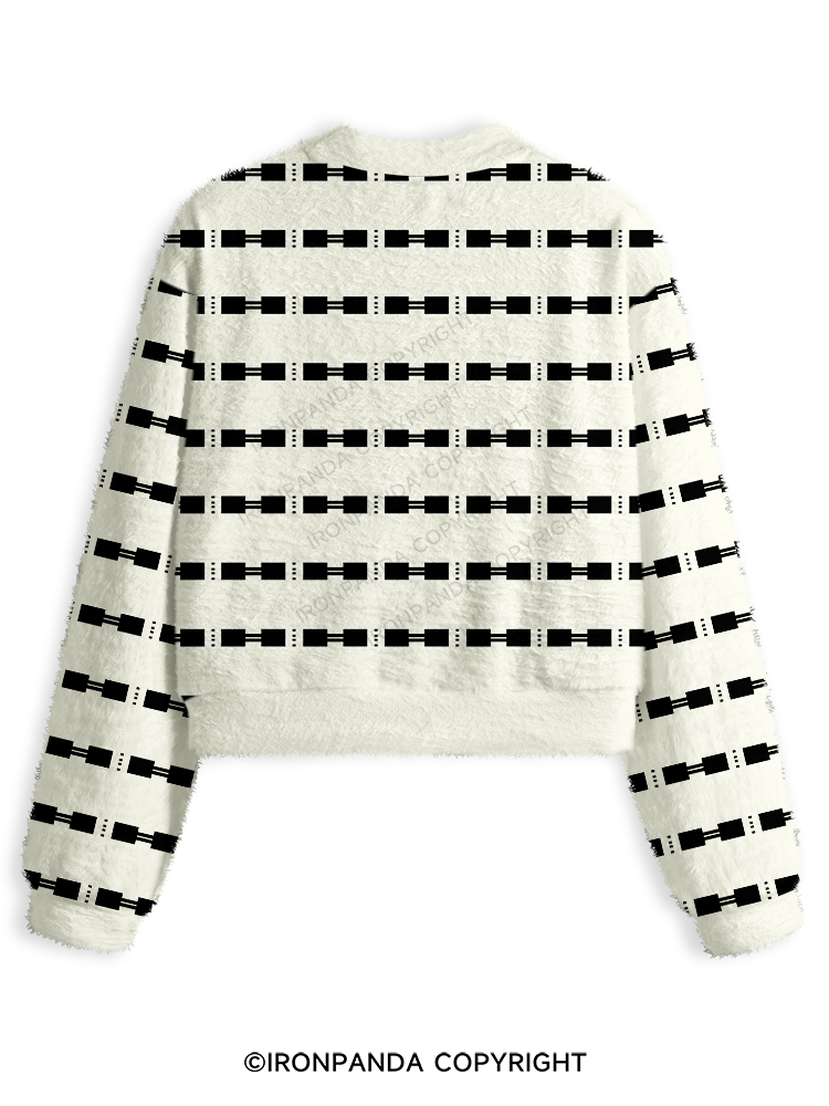 MINIMAL DUMBBELL TEXTURE Fuzzy Fleece Crop Sweater