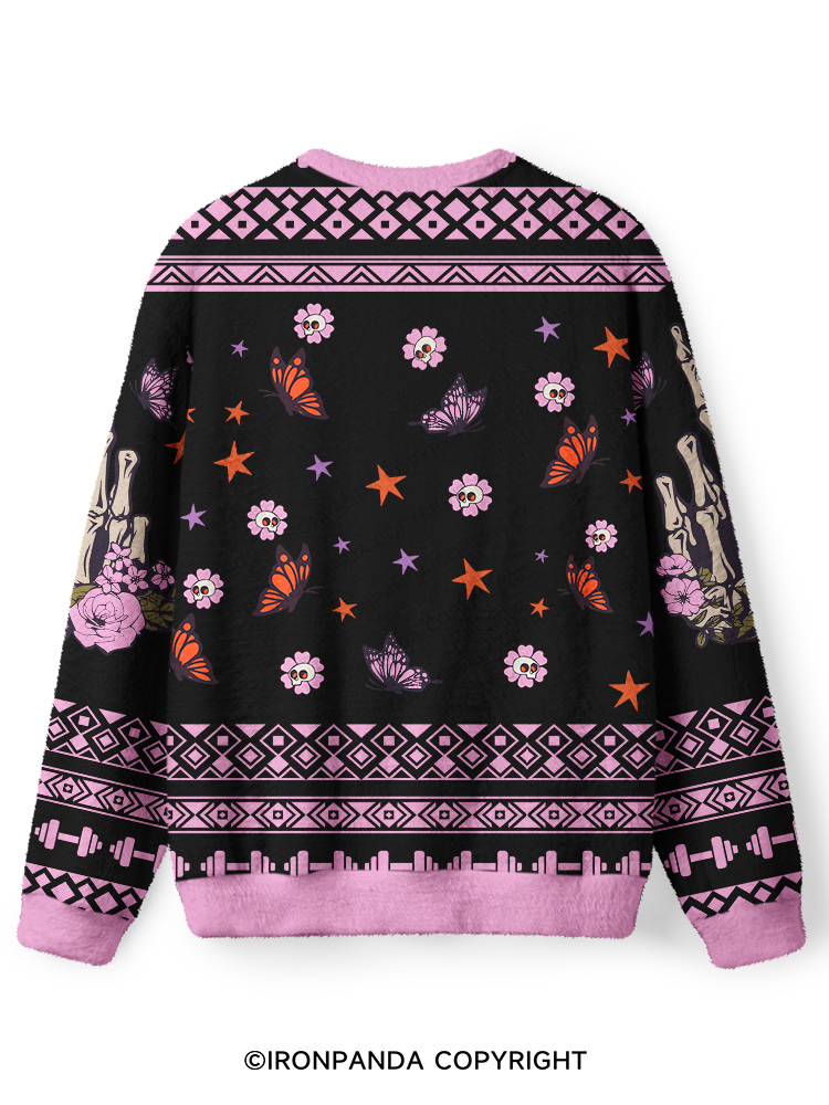 There It Goes My Last Flying Skeleton Ugly Fuzzy Fleece Sweater