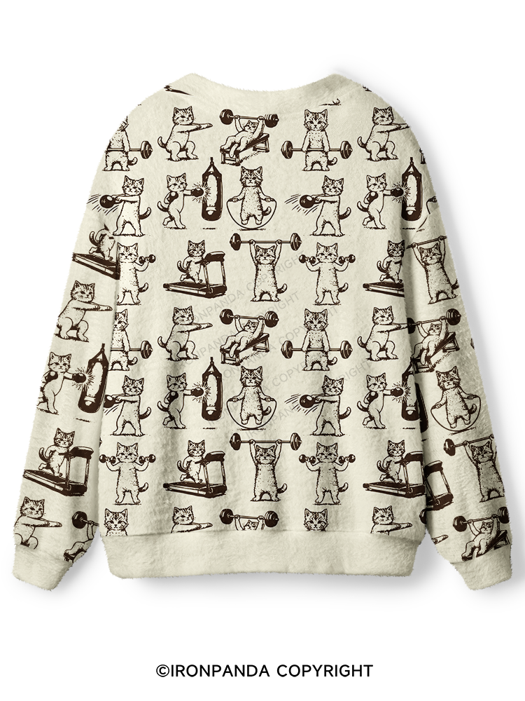 CAT PLANET STRENGTH CAMP Ugly Cardigan Sweater