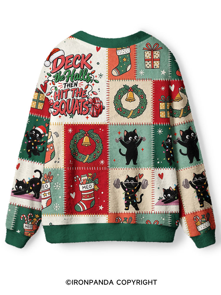 CAT CHRISTMAS WORKOUT PATCHWORK Ugly Cardigan Sweater