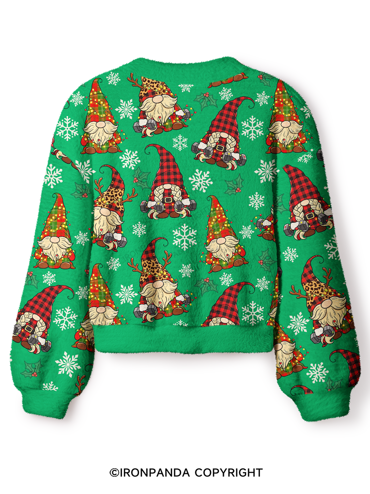 Funny Fitness Christmas Elf Crop Ugly Cardigan Sweater