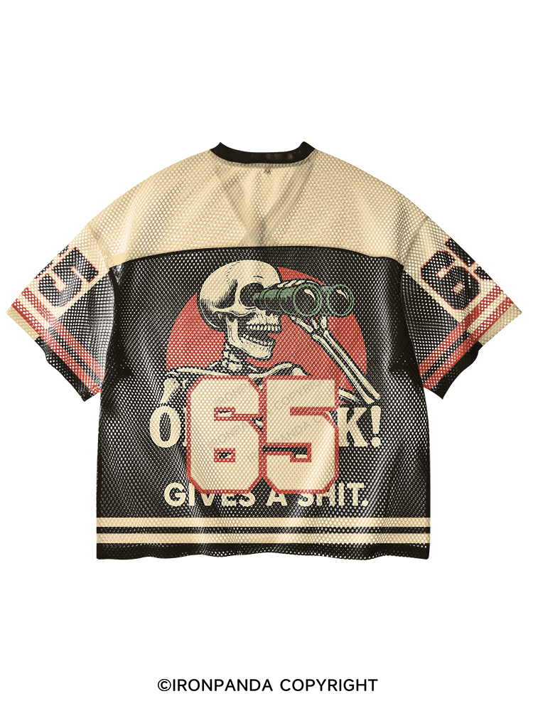 OH, LOOK! NOBODY GIVES A SHIT SKELETON V-Neck Open Hole Mesh Top