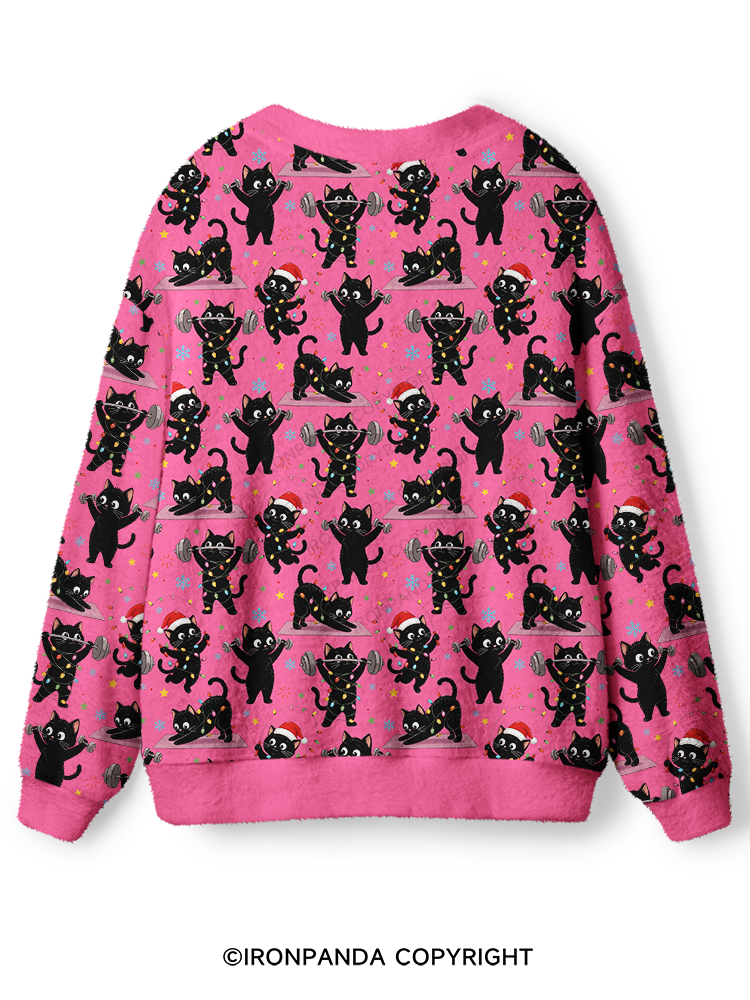 Christmas Fitness Black Cat Ugly Cardigan Sweater