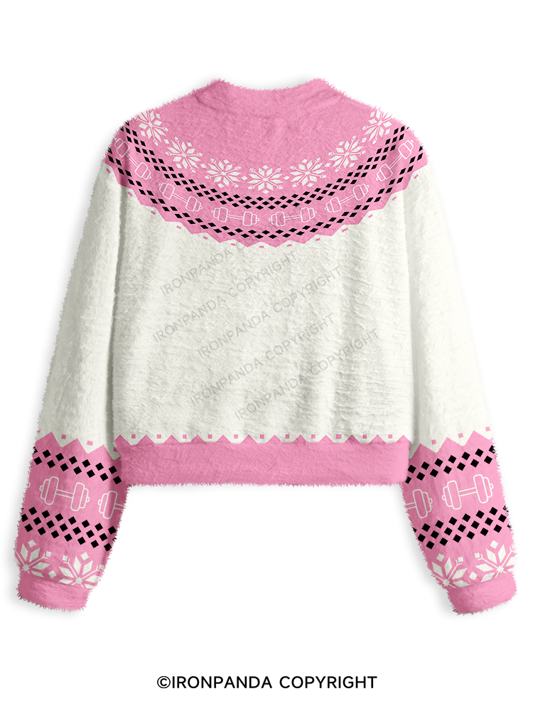 Fitness Black Cat Fuzzy Fleece Crop Sweater