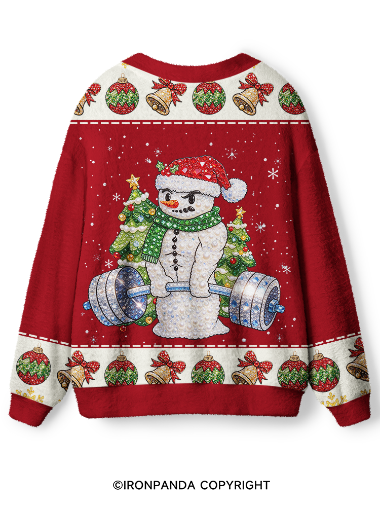 SPARKLY CHRISTMAS GYM SNOWMAN Ugly Cardigan Sweater
