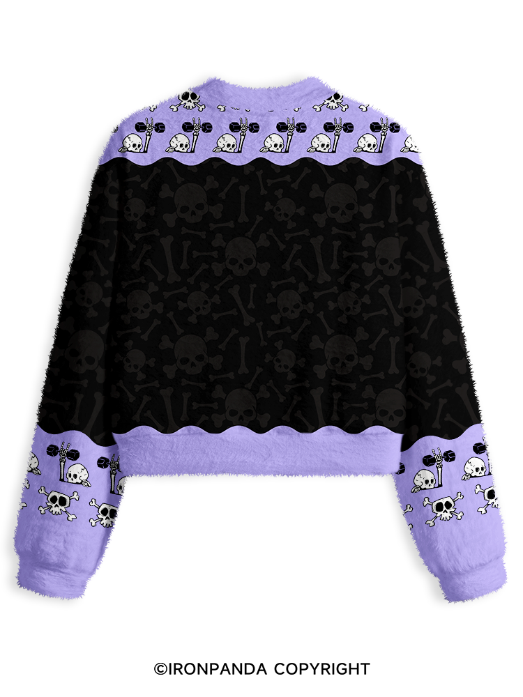 Well Shit...Funny Skeleton Fuzzy Fleece Crop Sweater