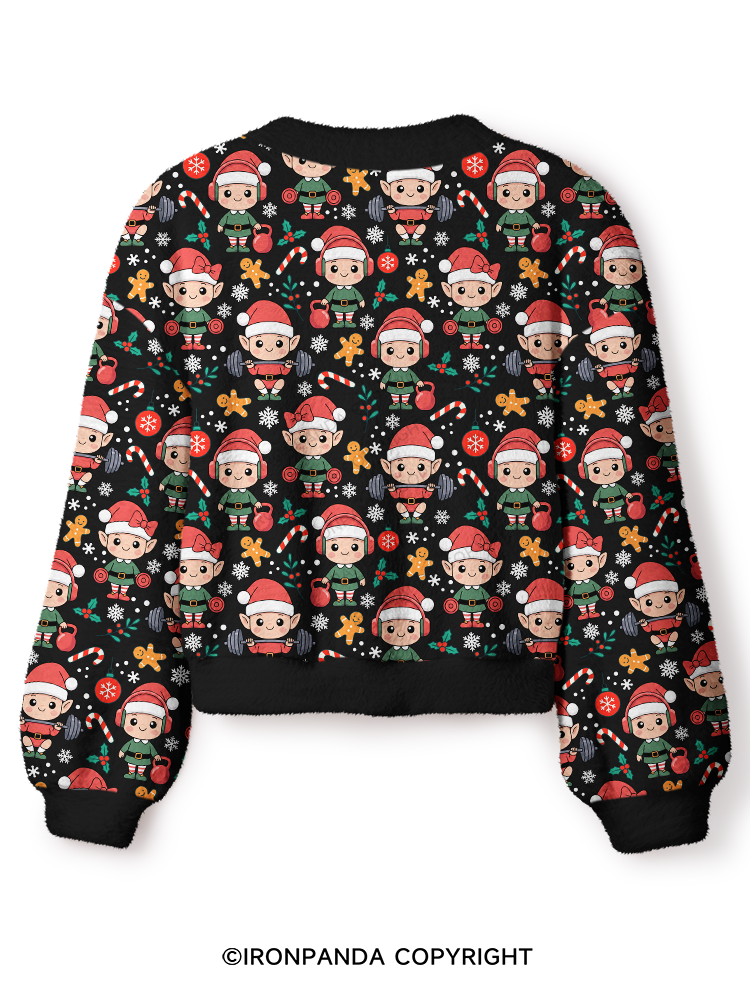Funny Holiday Gym Christmas Elves Crop Ugly Cardigan Sweater