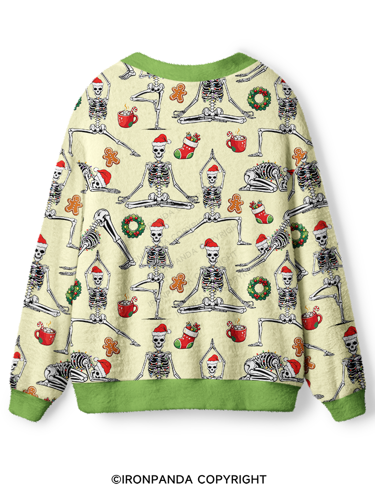 Skeleton Yoga Christmas Ugly Cardigan Sweater