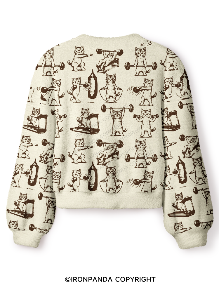 CAT PLANET STRENGTH CAMP Crop Ugly Cardigan Sweater