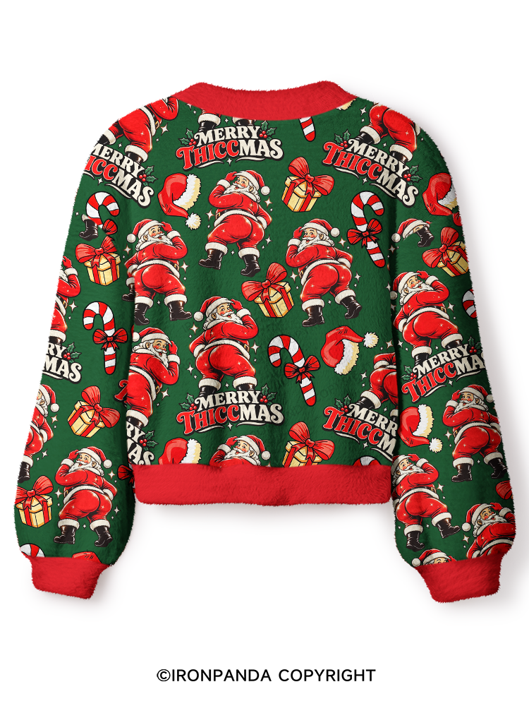 Merry Thiccmas Funny Christmas Crop Ugly Cardigan Sweater