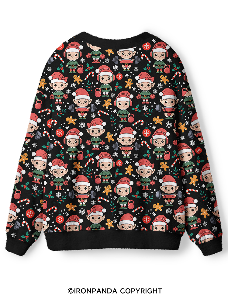 Funny Holiday Gym Christmas Elves Ugly Cardigan Sweater