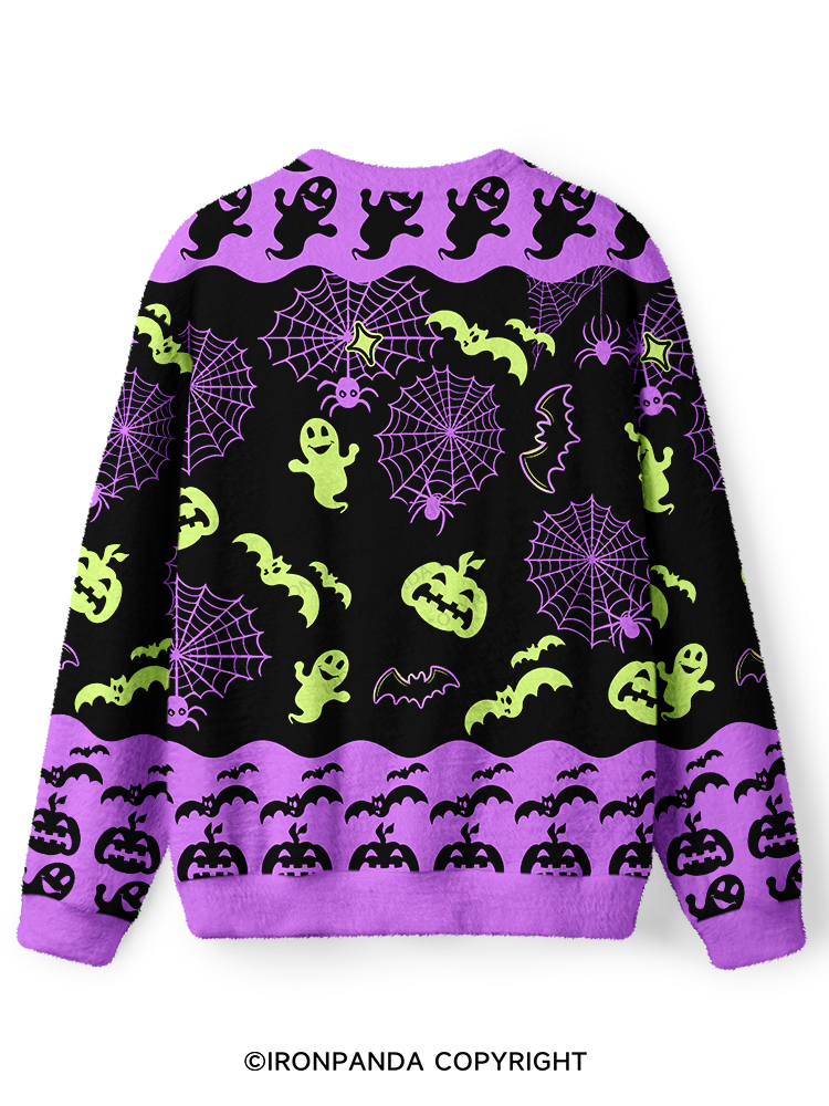 SCARY STRONG HALLOWEEN GHOST Ugly Fuzzy Fleece Sweater
