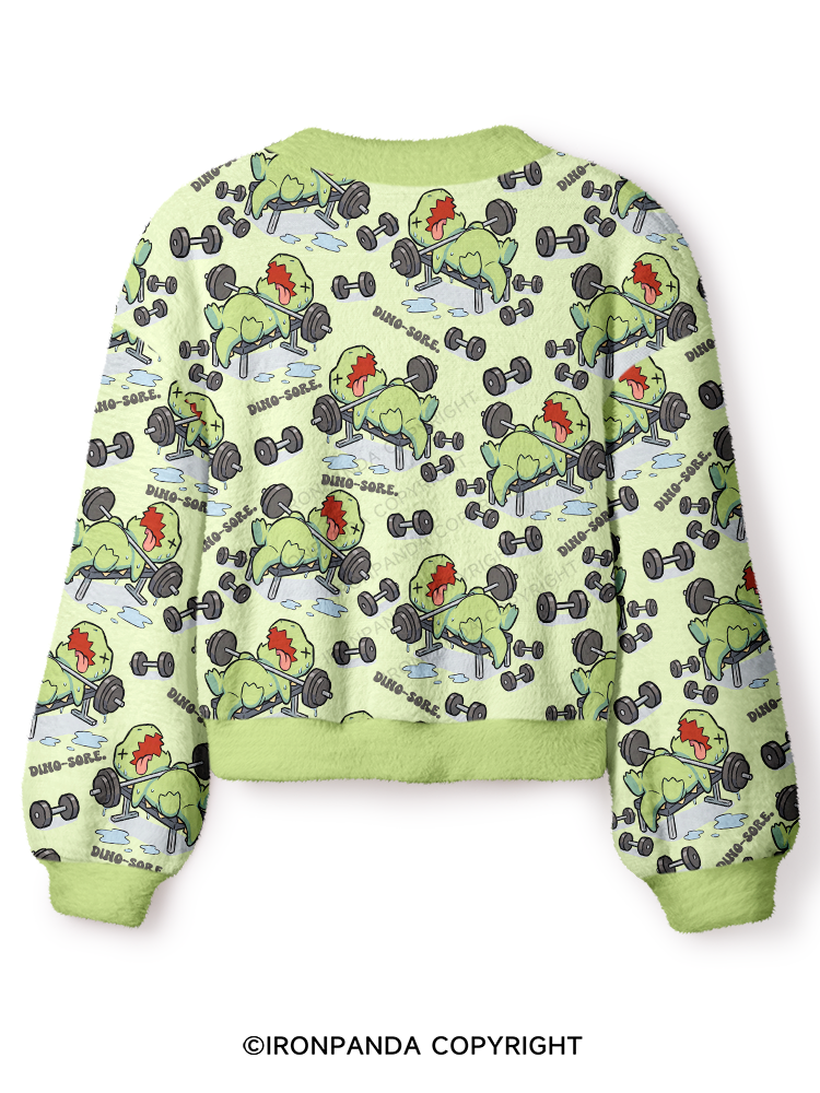 DINO-SORE WORKOUT Crop Ugly Cardigan Sweater