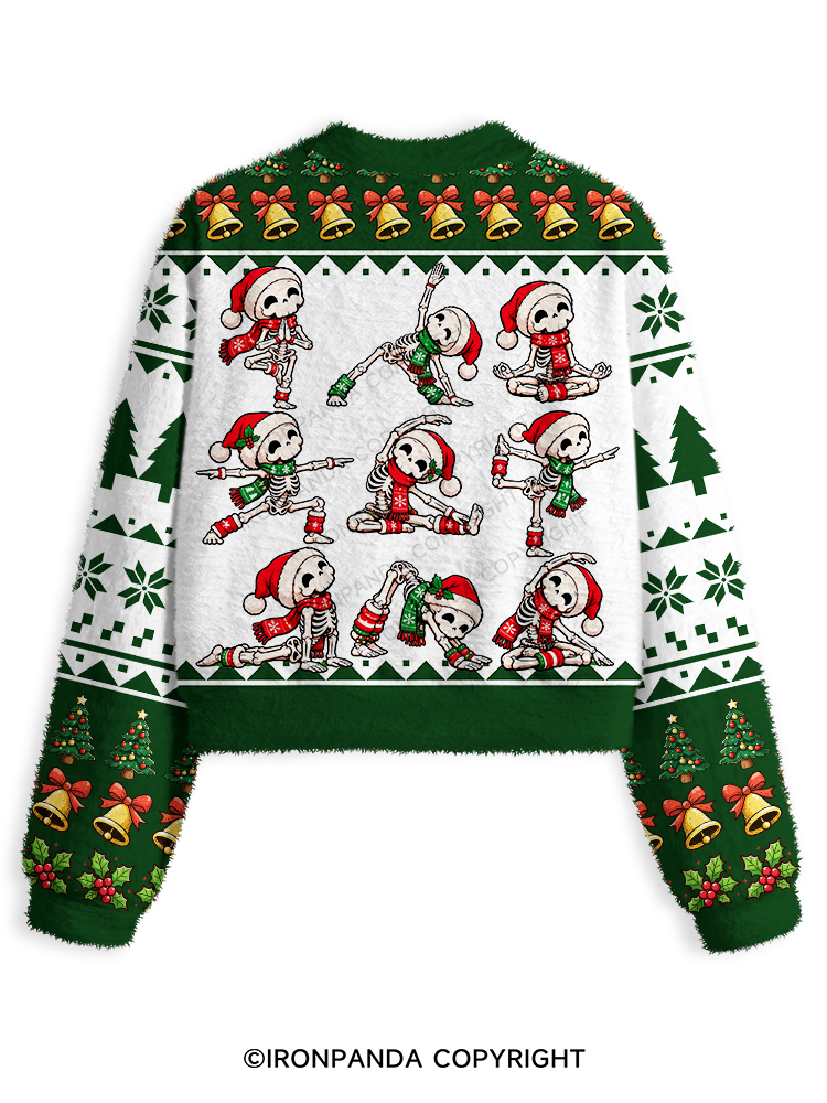 Yoga Skeleton Santa Fuzzy Fleece Crop Sweater