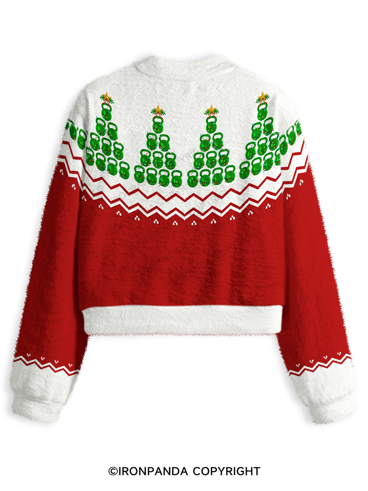 KETTLEBELL CHRISTMAS TREE Fuzzy Fleece Crop Sweater