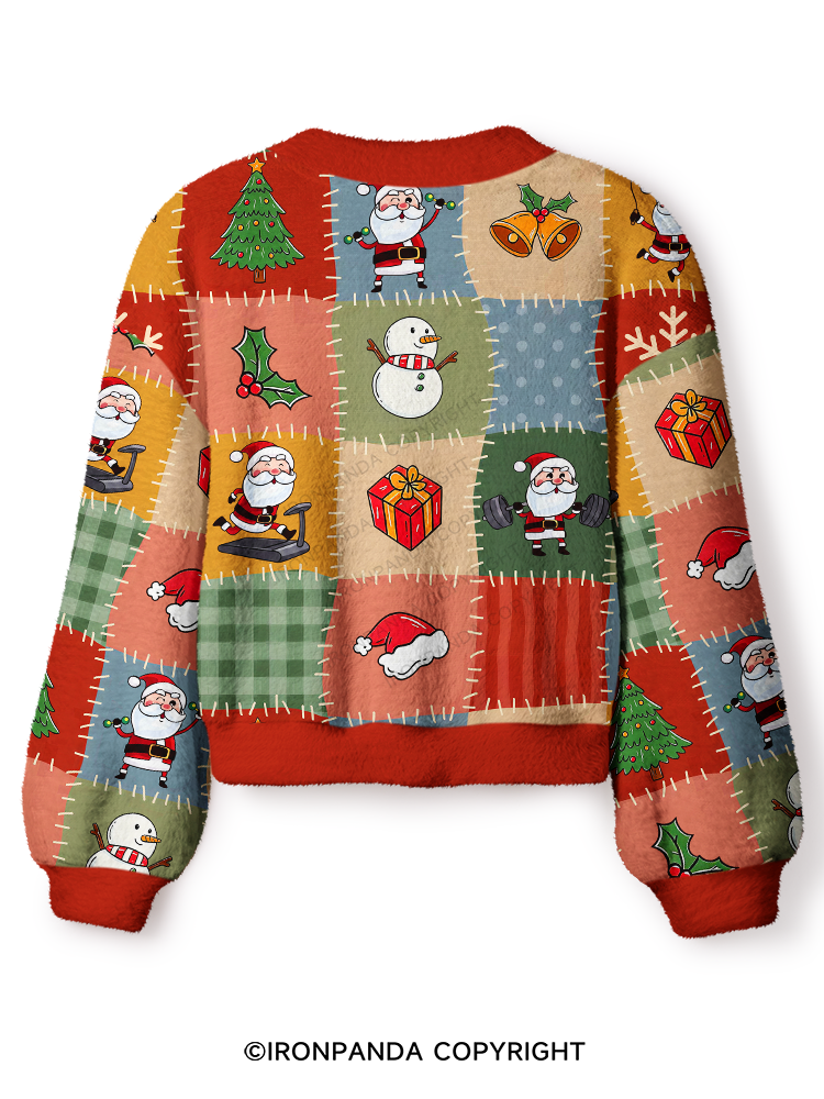FITNESS SANTA PATCHWORK CHRISTMAS PATTERN Crop Ugly Cardigan Sweater