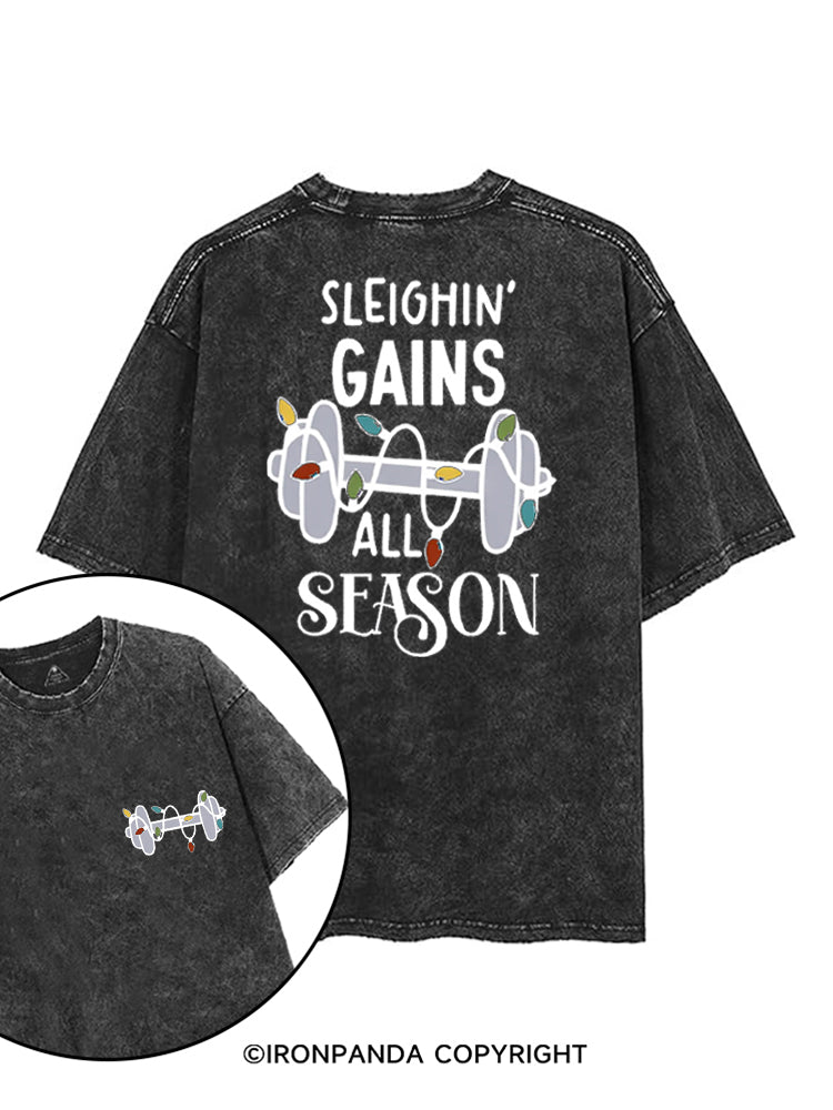SLEIGHIN' GAINS ALL SEASON printed Gym Shirt