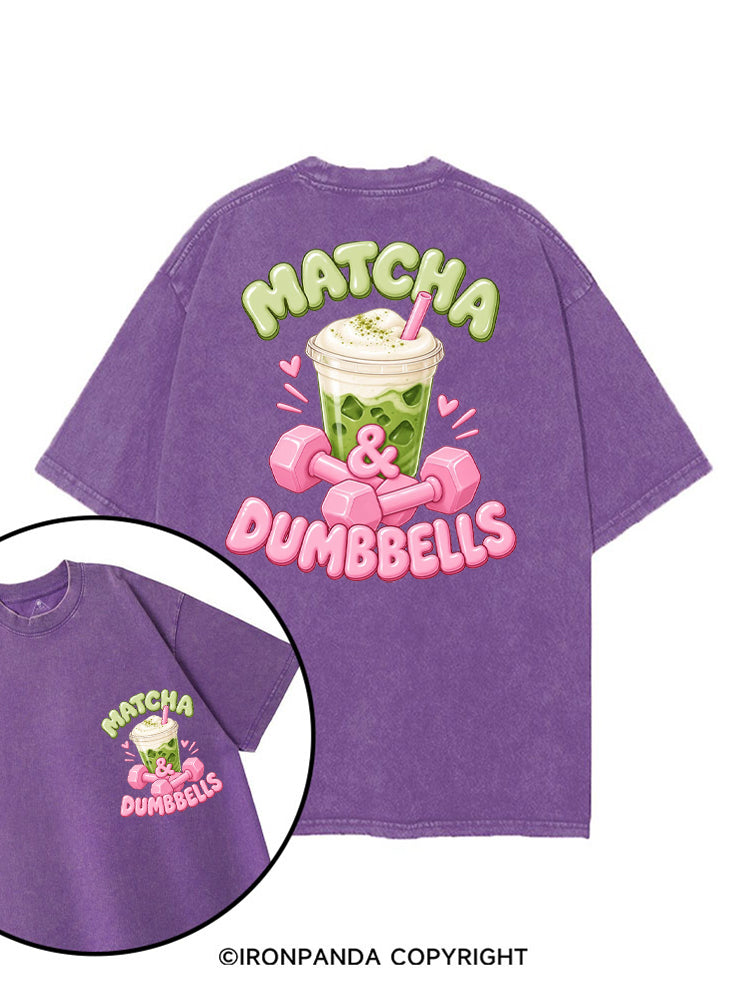 MATCHA & DUMBBELLS MATCHA GYM LOVER printed Gym Shirt