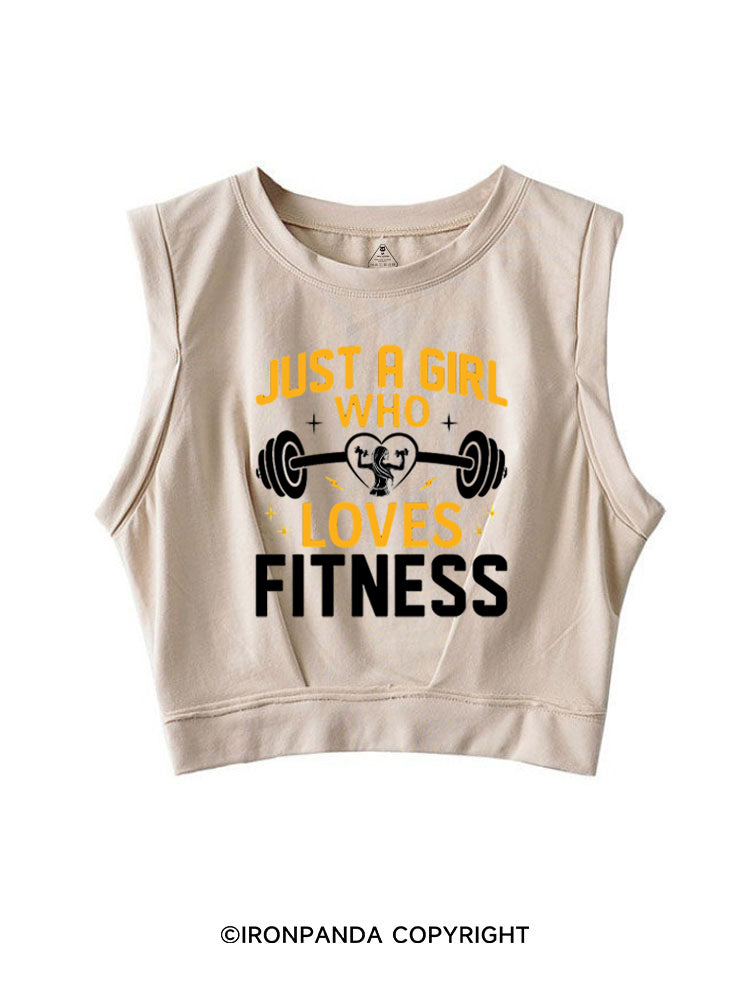 JUST A GIRL WHO LOVES FITNESS HEART SLEEVELESS CROP TOPS