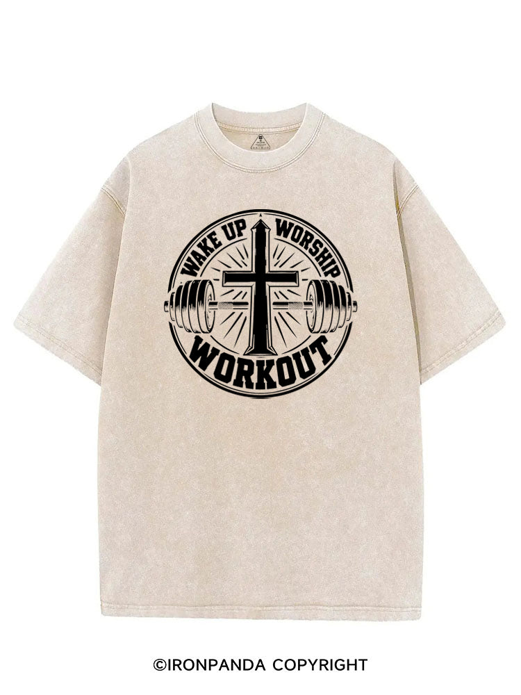 WAKE UP WORSHIP WORKOUT CHRISTIAN WORKOUT VINTAGE GYM SHIRT