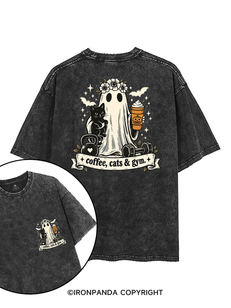 COFFEE, CATS & GYM HAPPY HALLOWEEN printed Gym Shirt