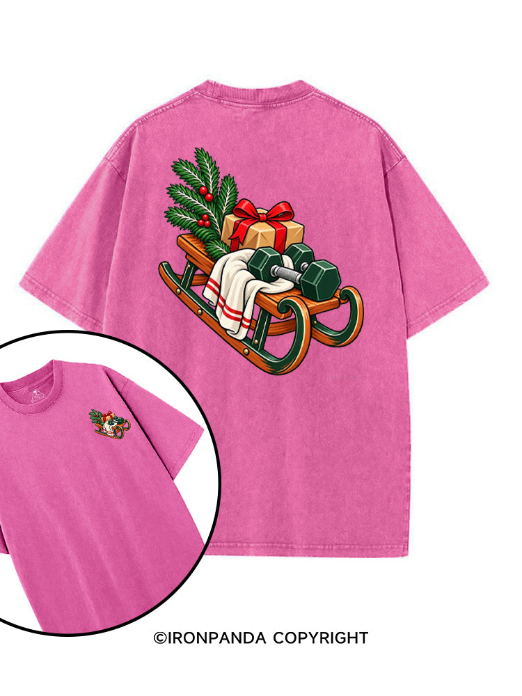 CHRISTMAS DUMBBELLS AND FESTIVE SLEIGH printed Gym Shirt
