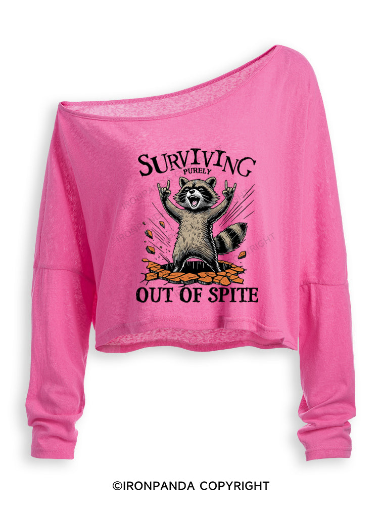 Raccoon Surviving Purely Out of Spite Off Shoulder Long Sleeve Crop Top