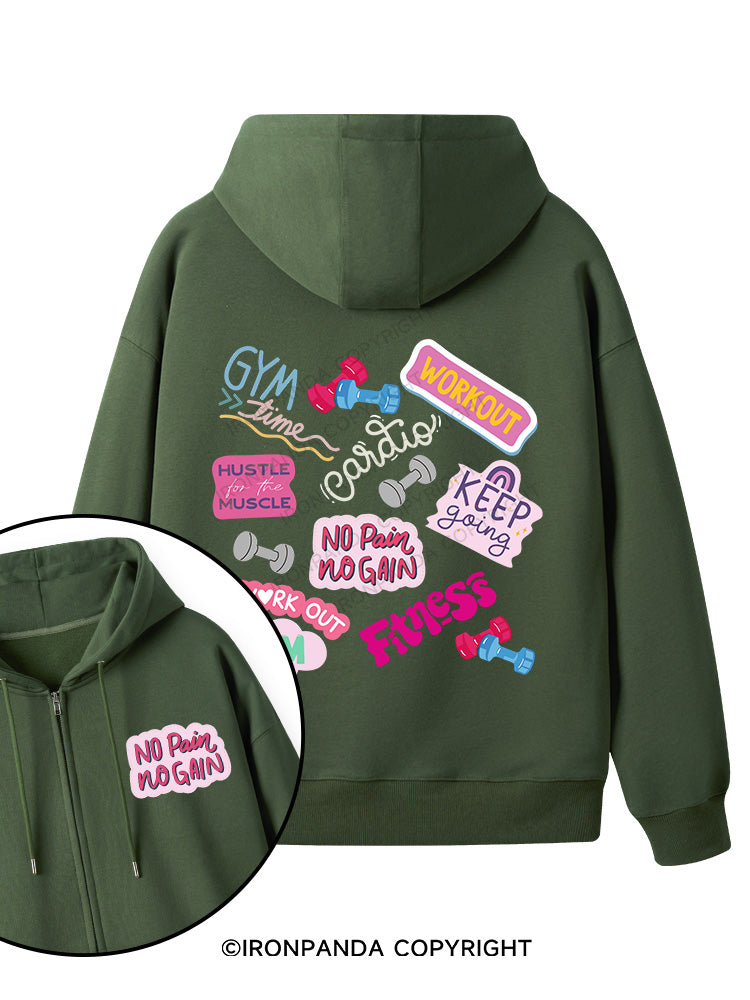 Colorful Fitness Double-Sided Printed Fleece Zip Up Hoodie