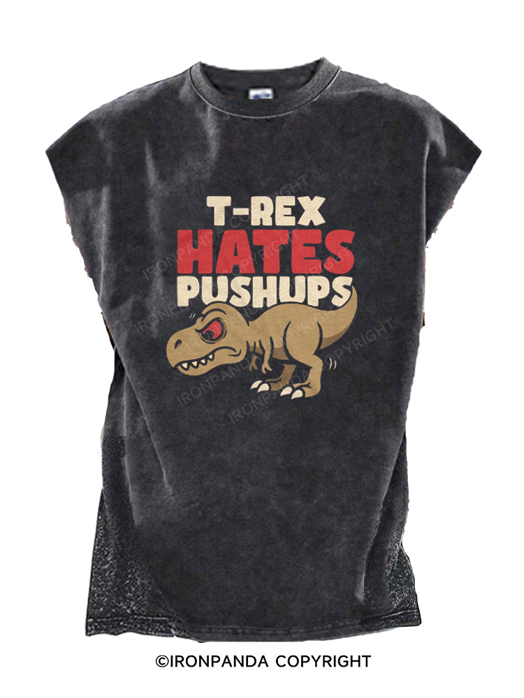 T-Rex Hates Pushups Funny Dinosaur Cut Off Tank