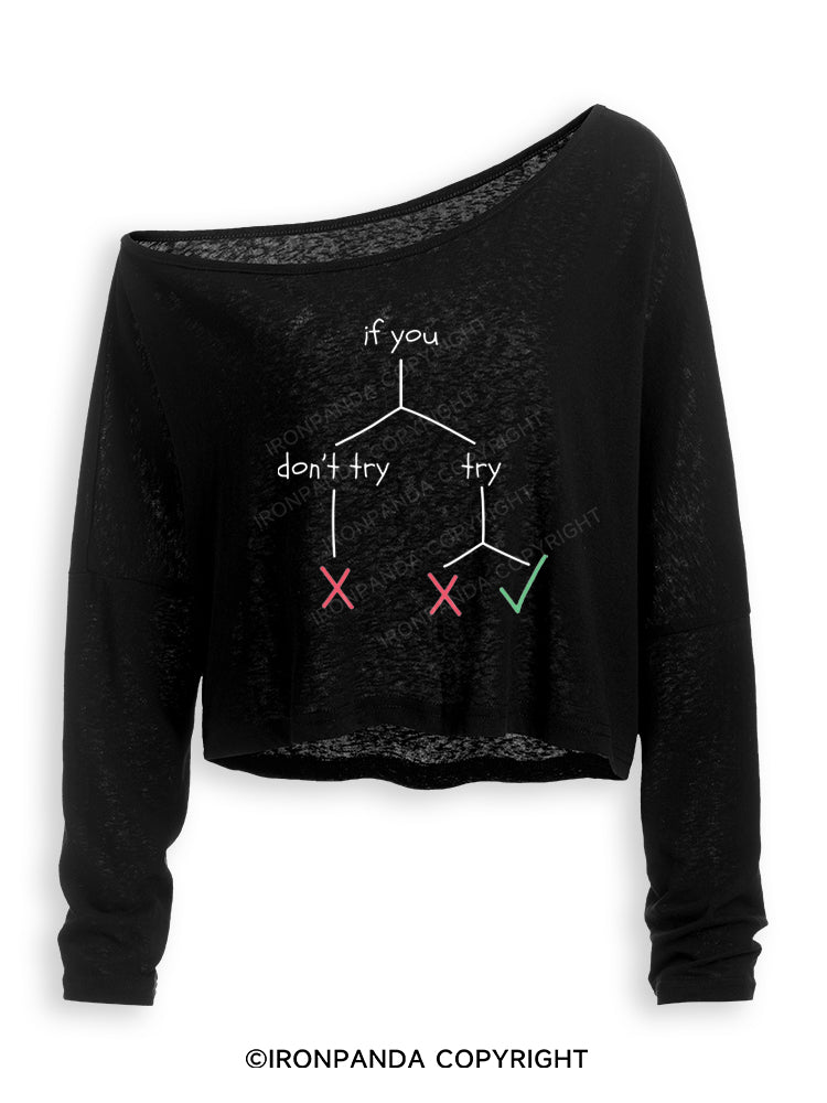 IF YOU TRY Off Shoulder Long Sleeve Crop Top