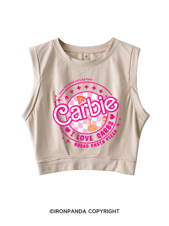 CARBIE I LOVE CARBS BREAD PASTA PIZZA SLEEVELESS CROP TOPS