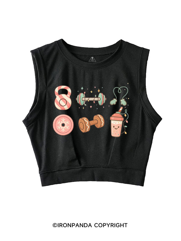 Candy Cane Kettlebell & Cookie Dumbbell Xmas SLEEVELESS CROP TOPS