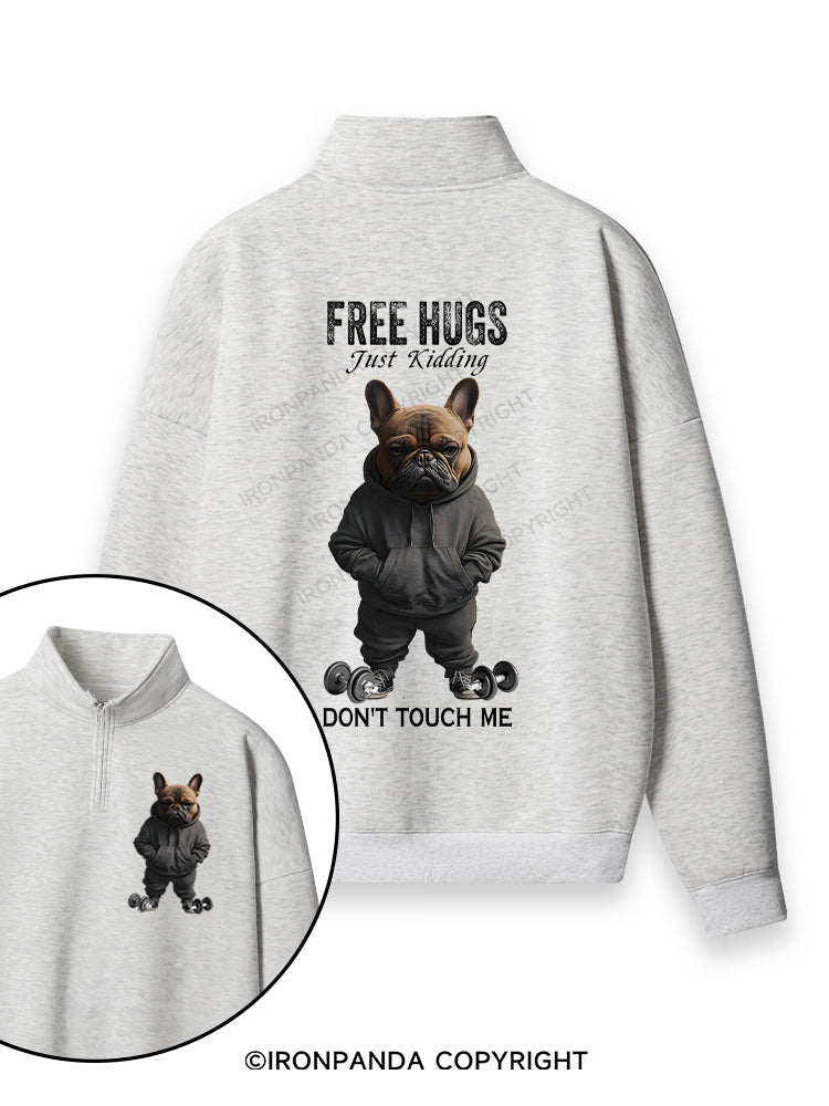 free hugs bulldog Double-Sided Printed Quarter-Zip Fleece Sweatshirt