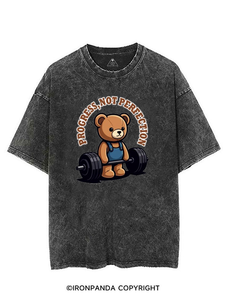 PROGRESS NOT PERFECTION CUTE BEAR DEADLIFT VINTAGE GYM SHIRT