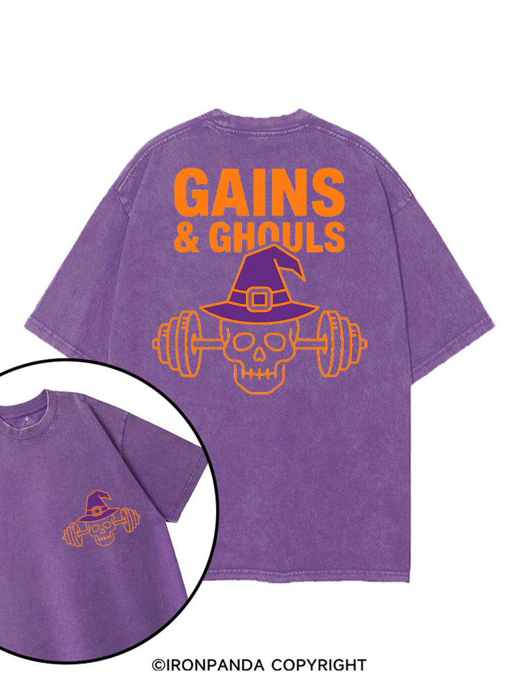 GAINS & GHOULS SKELETON printed Gym Shirt