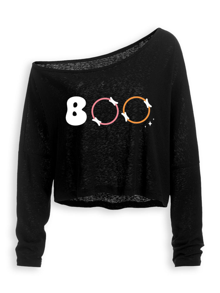 BOO FUNNY PILATES Off Shoulder Long Sleeve Crop Top