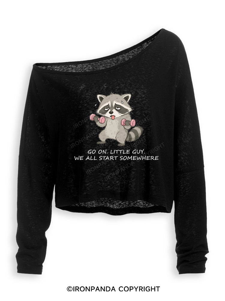 Go On Little Guy We All Start Somewhere Off Shoulder Long Sleeve Crop Top
