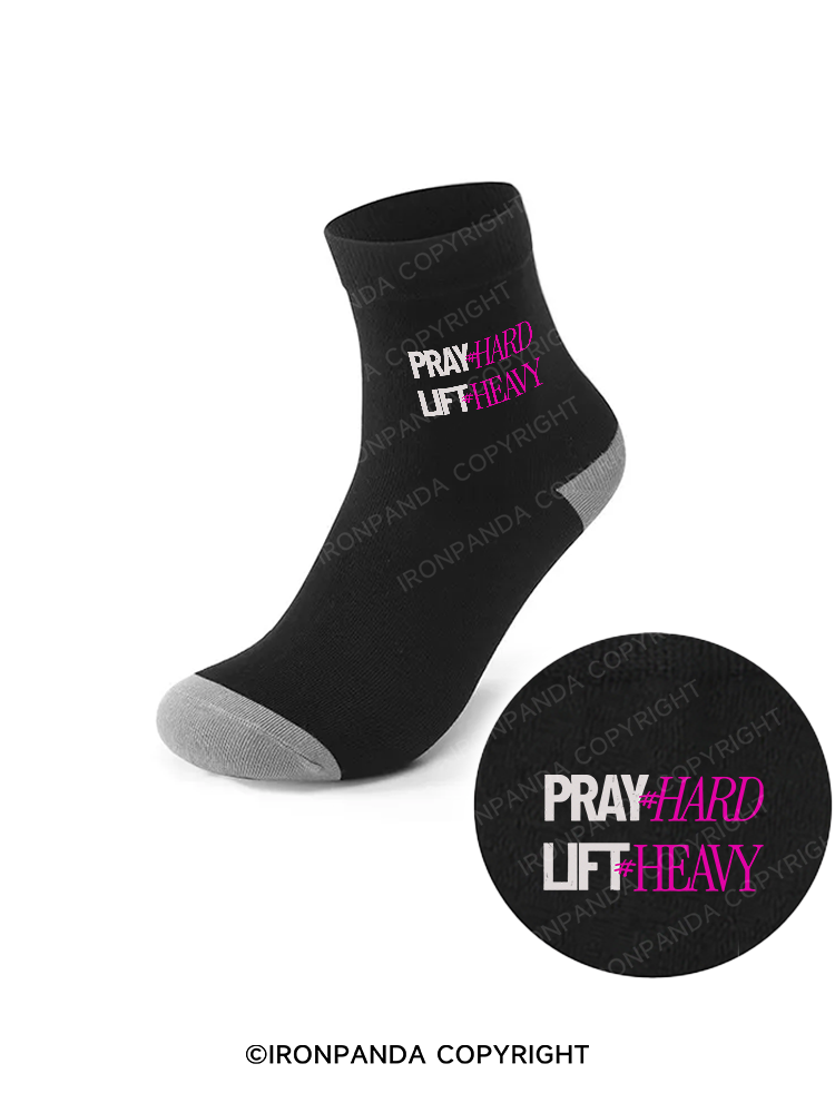 PRAY HARD # LIFT HEAVY GYM Crew Socks