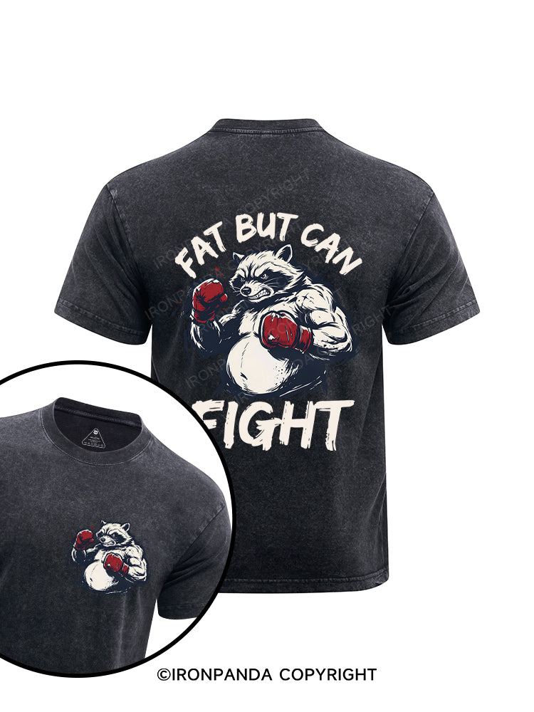 Fat But Can Fight Raccoon Printed Washed Gym Shirt