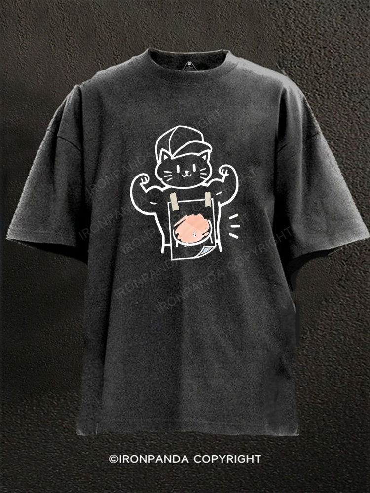 Muscle Cat Funny Washed Gym Shirt