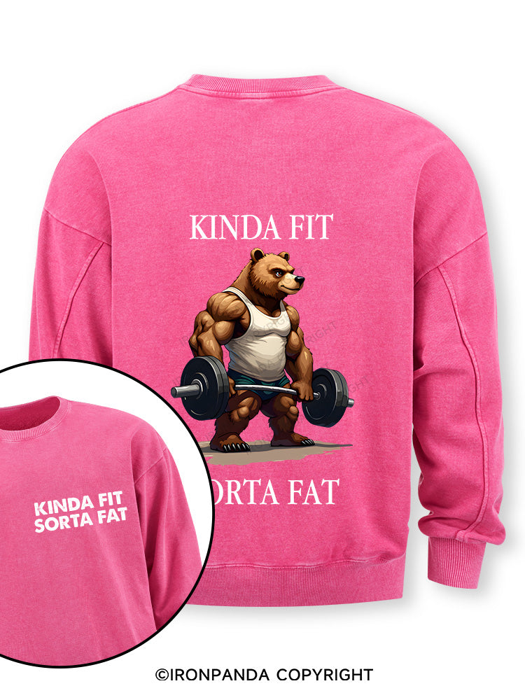 KINDA FIT SORTA FAT MUSCLE BEAR Double-Sided Printed Washed Sweatshirt