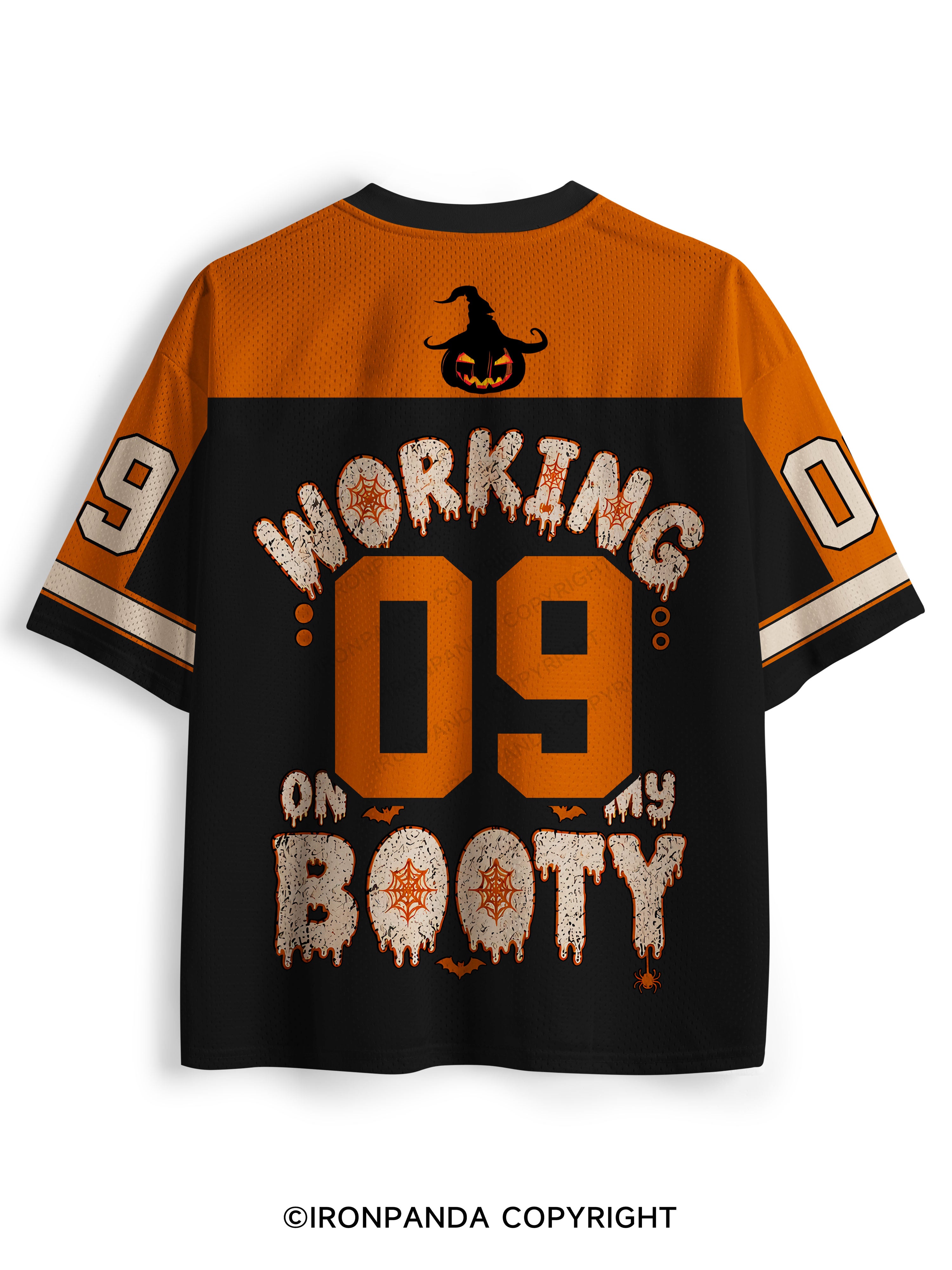 WORKING ON MY BOOTY FUNNY HALLOWEEN PUMPKIN Mesh Jersey