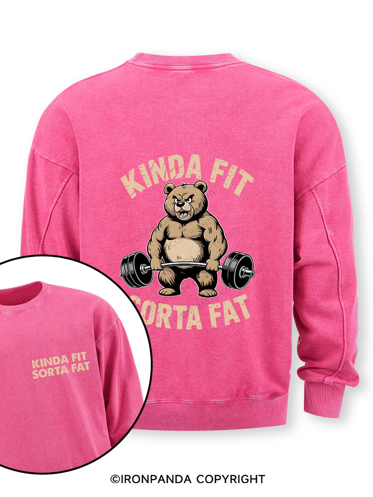 KINDA FIT SORTA FAT BEAR WEIGHTLIFTING Double-Sided Printed Washed Sweatshirt