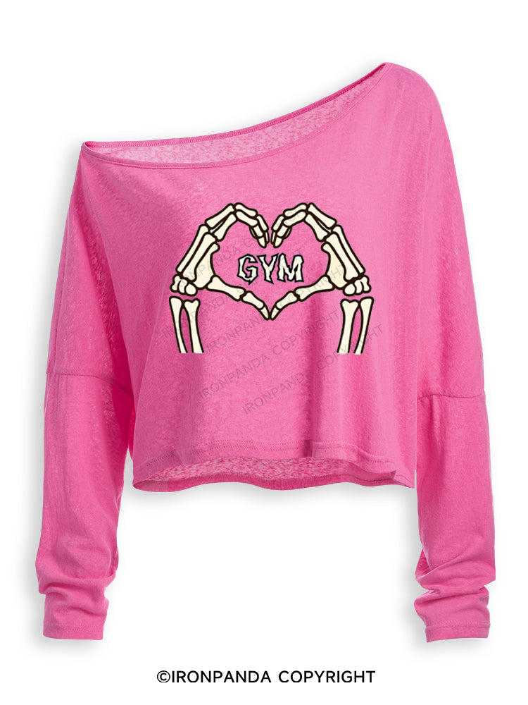 DEAD INSIDE BUT STILL LOVE GYM Off Shoulder Long Sleeve Crop Top