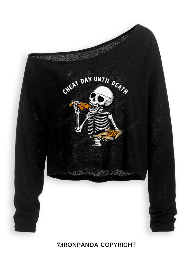 CHEAT DAY UNTIL DEATH Off Shoulder Long Sleeve Crop Top